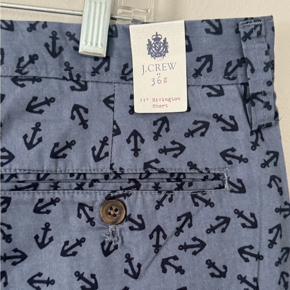 NEW Men's J.Crew Rivington Flat Front Cotton Shorts-Size 36 Blue with Anchors